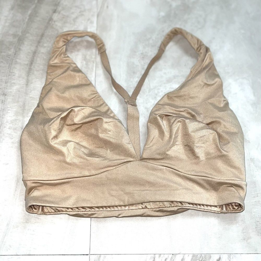 Victoria's Secret Victoria Sport Bra Crisscross unlined Plunge Shiny Taupe 32 D